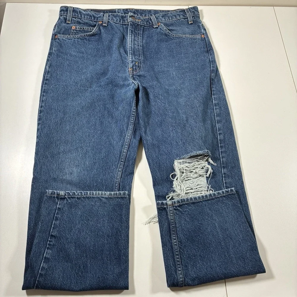Vintage Levi's Orange Tab‎ 505 Jeans 36x30 Blue Distressed Denim 90s (Tag 38x30)